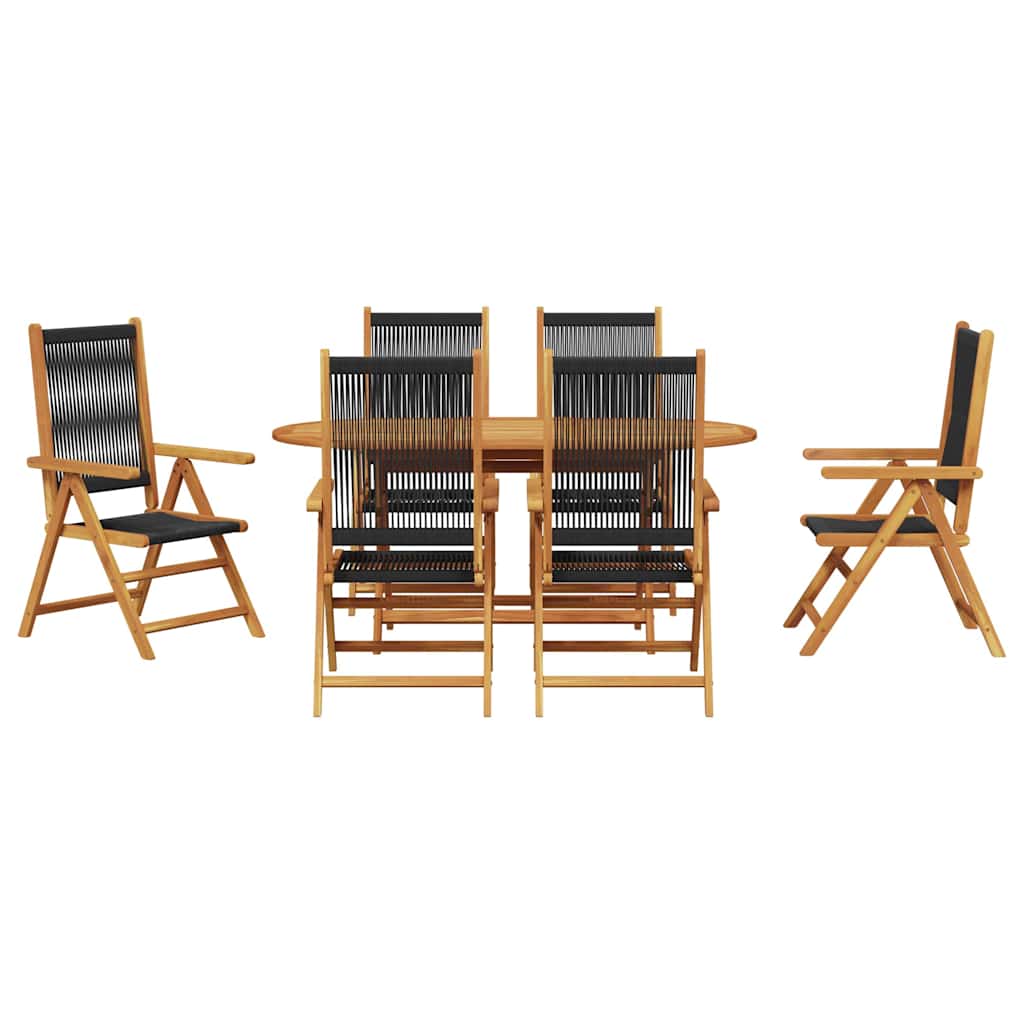 Garden Dining Set Folding 7 pcs Black Solid Acacia Wood