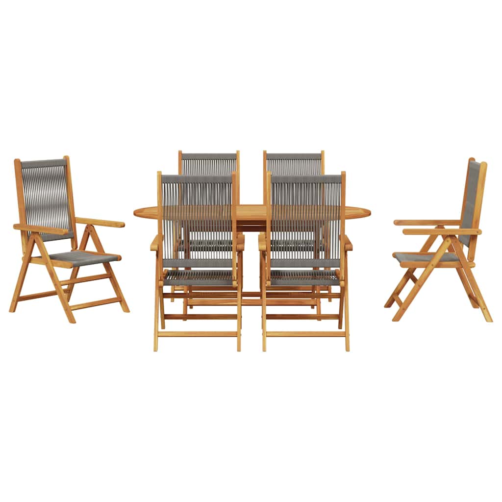 Garden Dining Set Folding 7 pcs Grey Solid Acacia Wood
