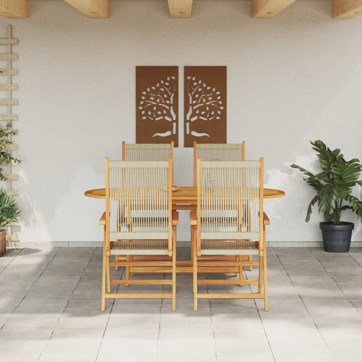 Garden Dining Set Folding 5 pcs Beige Solid Acacia Wood