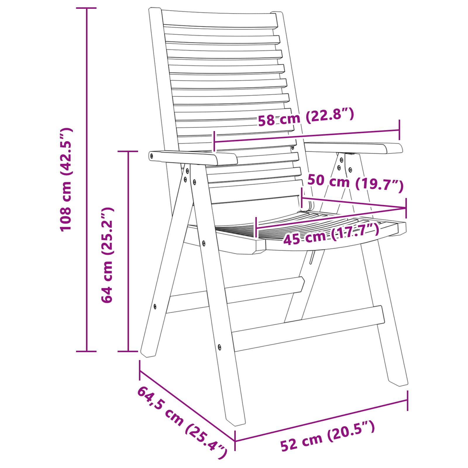 Chair Folding 6 pcs Brown 64.5 x 52 x 108 cm Solid Teak Wood