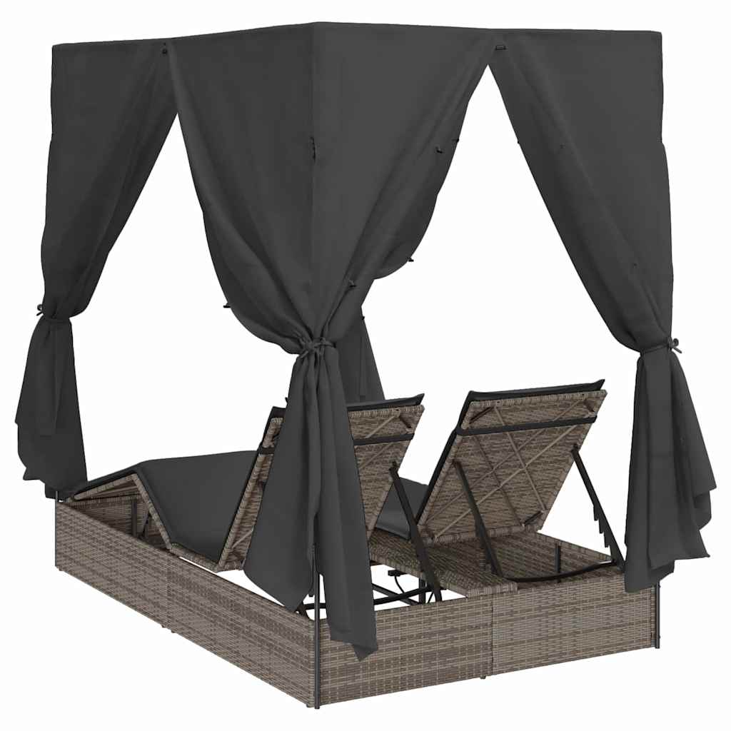 Double Sun Lounger with Roof Grey 205 x 129 x 200 cm PE rattan