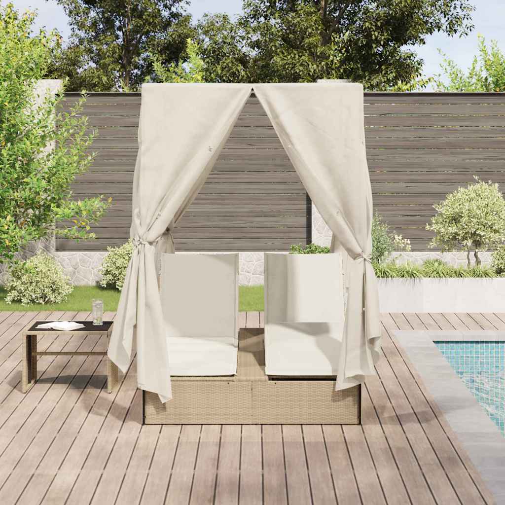 Double Sun Lounger Beige 205 x 129 x 200 cm Poly Rattan