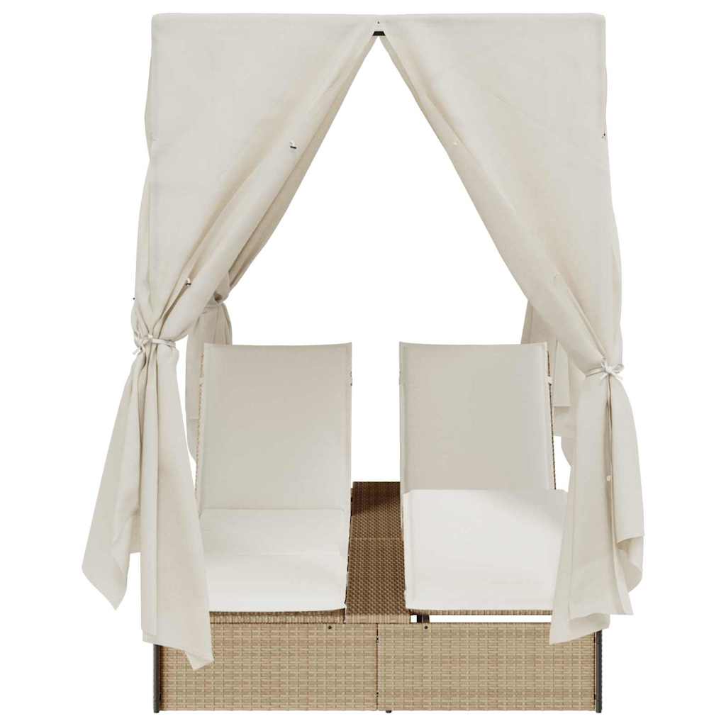 Double Sun Lounger Beige 205 x 129 x 200 cm Poly Rattan