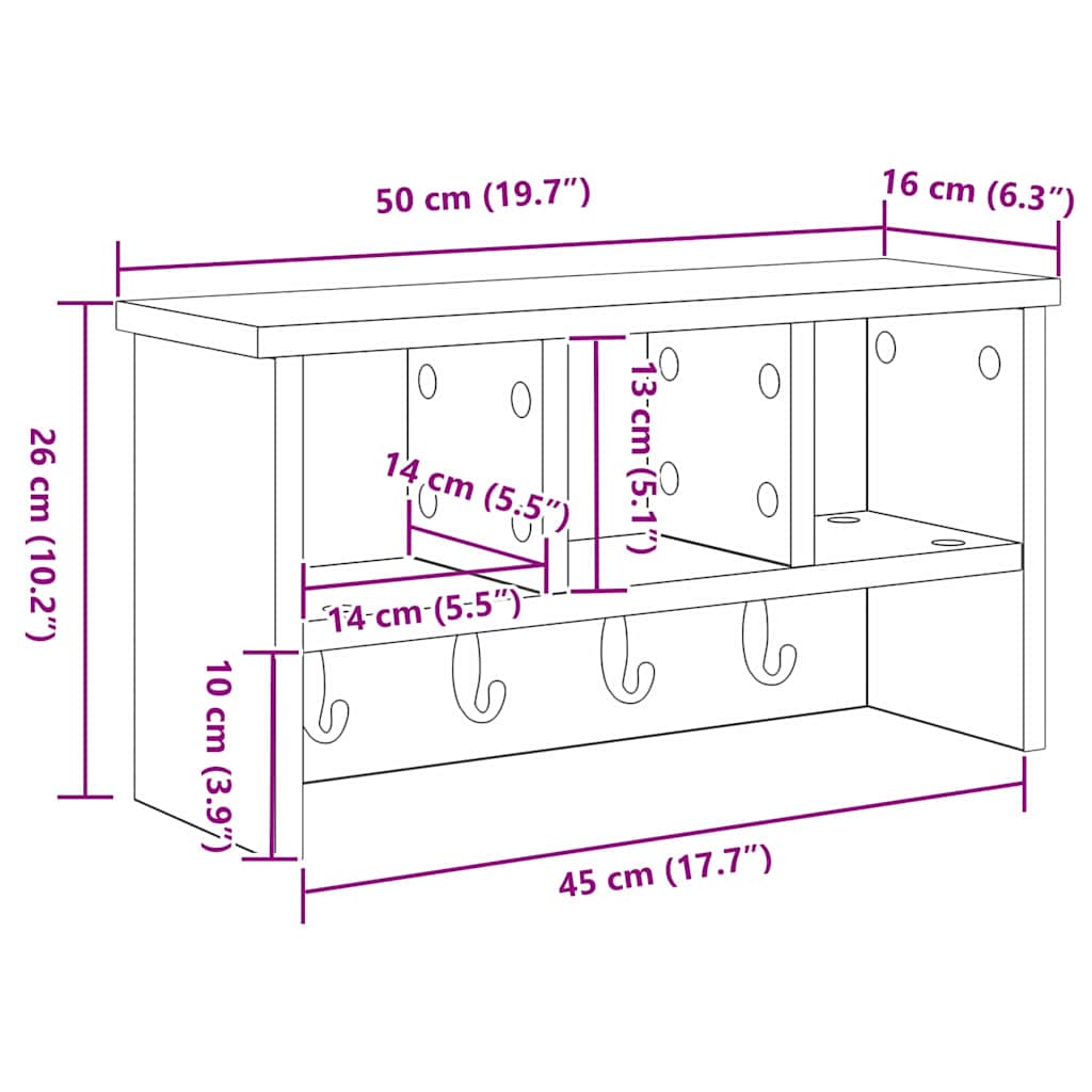 Wall-Mounted Coat Rack White 50 x 16 x 26 cm Engineered wood
