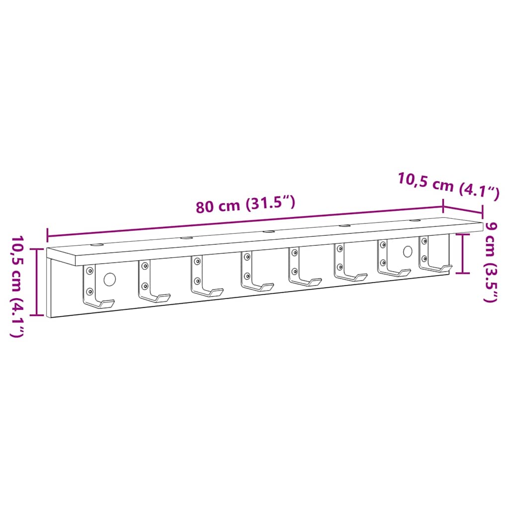 Wall-Mounted Coat Rack Wall-mounted White 80 x 10,5 x 10,5 cm