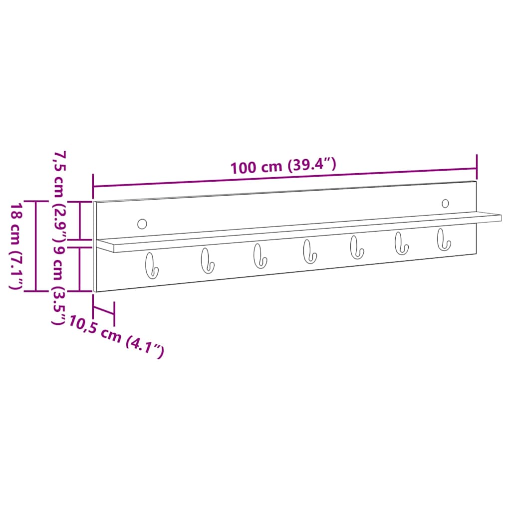 Wall-Mounted Coat Rack White 100 x 10,5 x 18 cm Engineered wood
