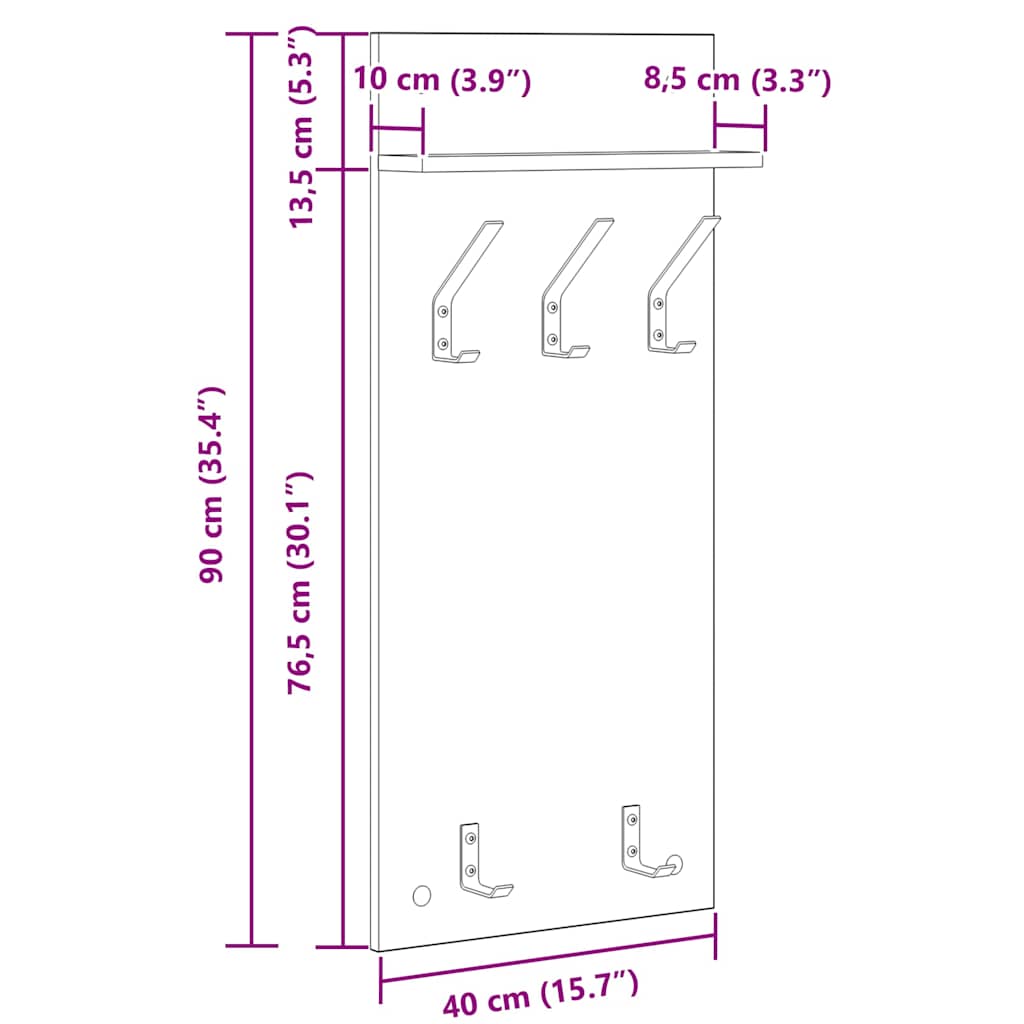 Wall-Mounted Coat Rack White 40 x 10 x 90 cm Engineered wood