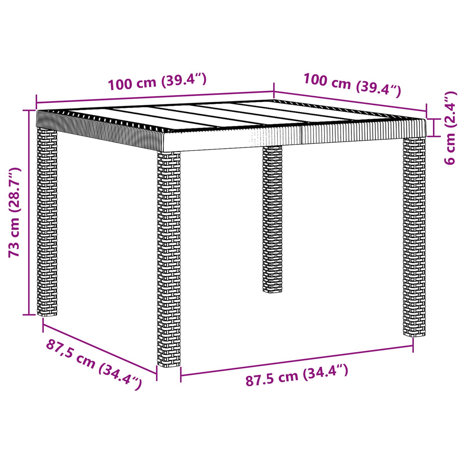 Garden Table Brown 100 x 100 x 73 cm Poly Rattan