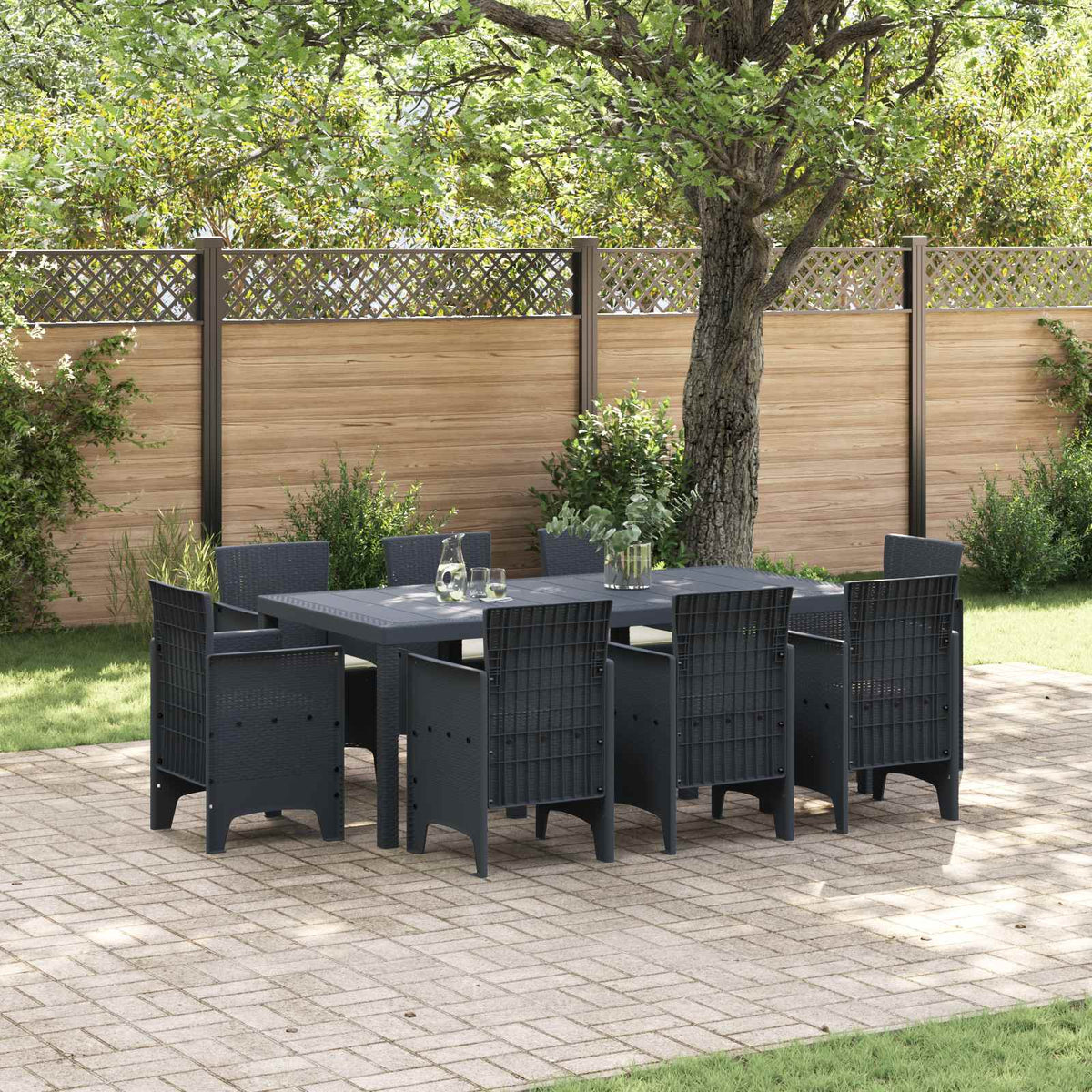 Garden Dining Set 9 pcs Anthracite Polypropylene