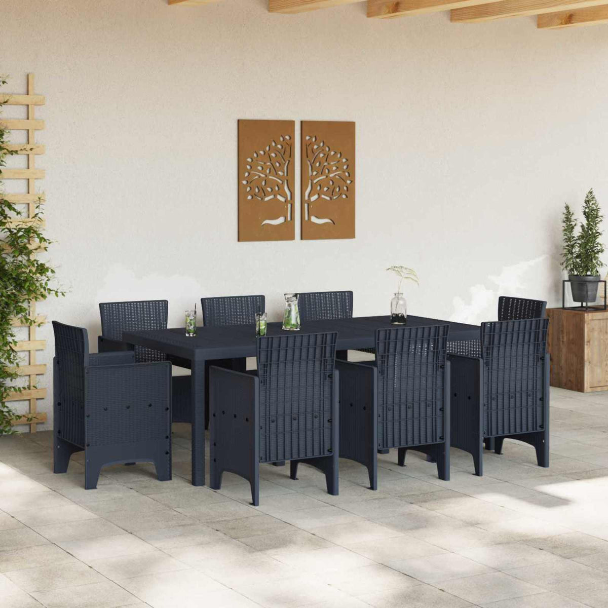 Garden Dining Set 9 pcs Anthracite Polypropylene