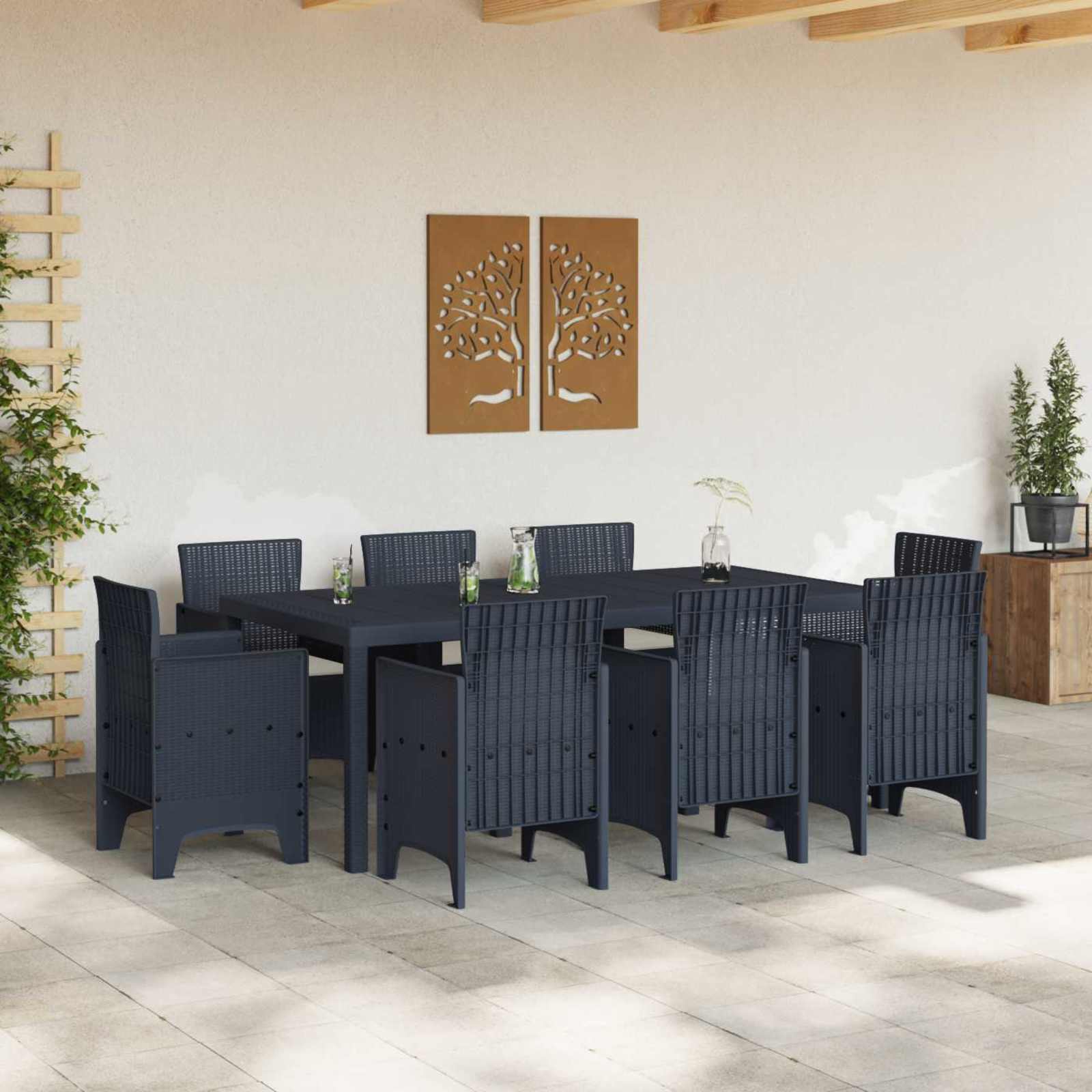 Garden Dining Set 9 pcs Anthracite Polypropylene