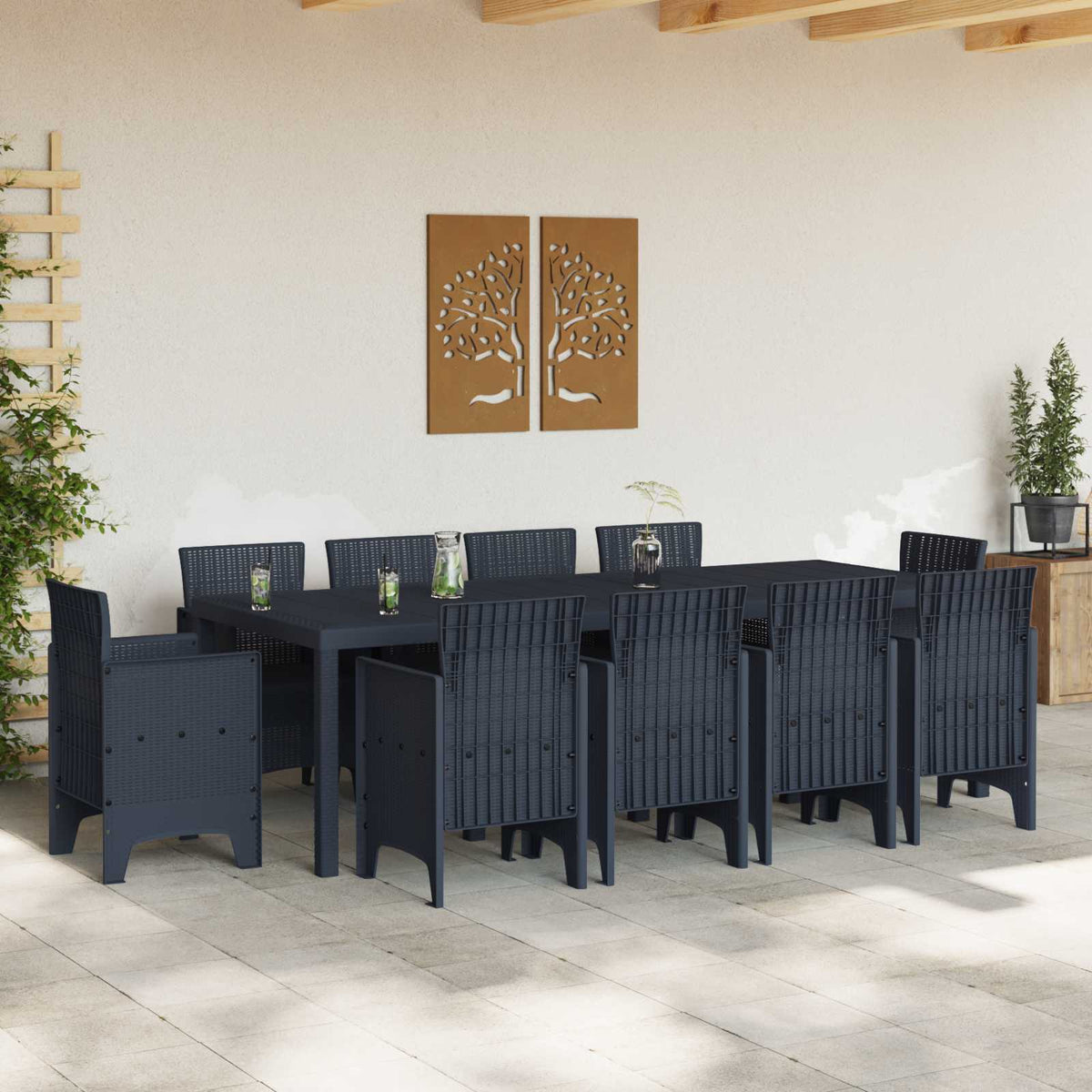Garden Dining Set 11 pcs Anthracite Polypropylene