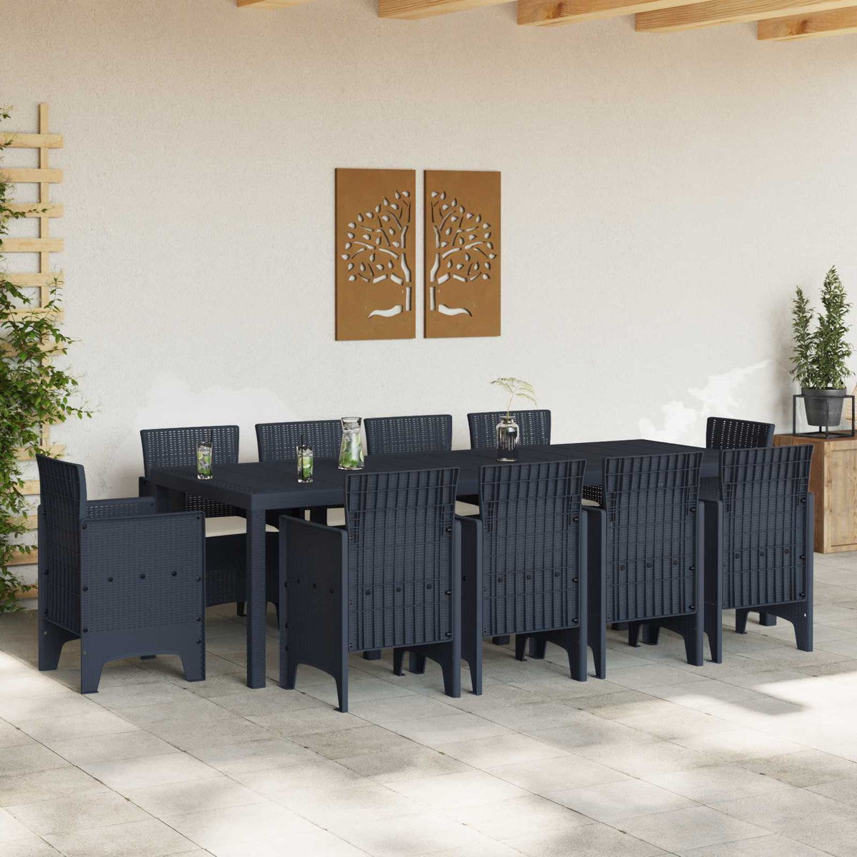 Garden Dining Set 11 pcs Anthracite Polypropylene