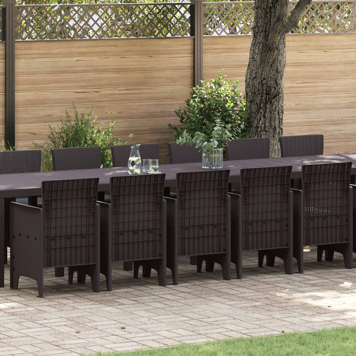 Garden Dining Set with Cushions with Cushion 17 pcs Brown PP