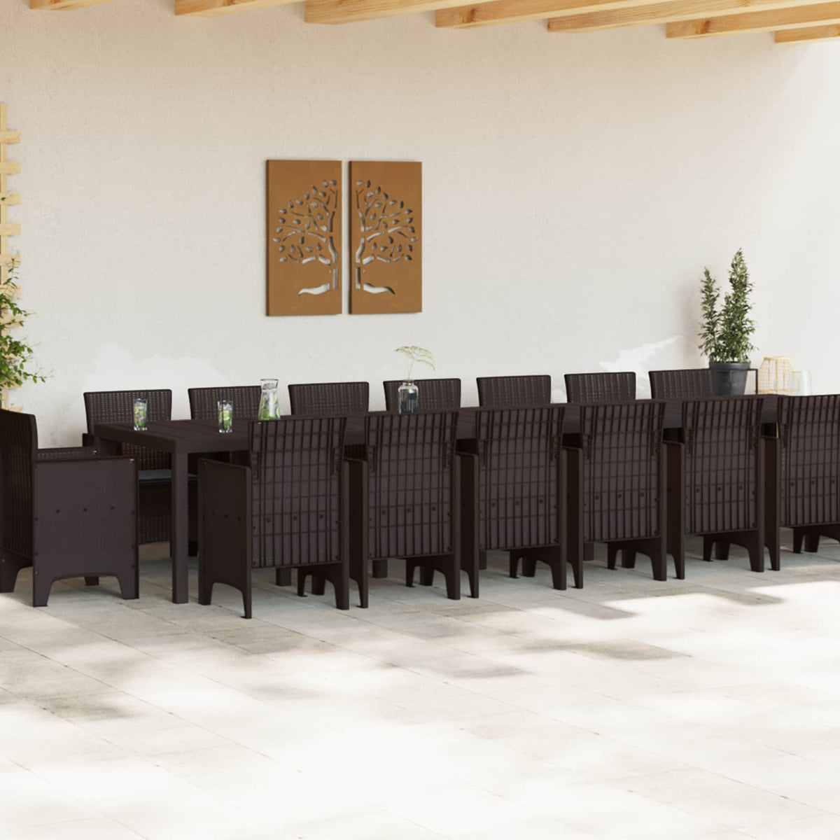 Garden Dining Set with Cushions with Cushion 17 pcs Brown PP