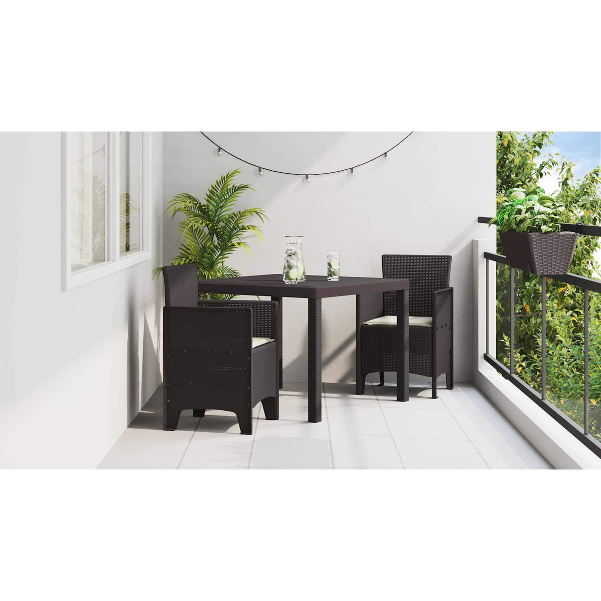 Garden Dining Set 3 pcs Brown Polypropylene