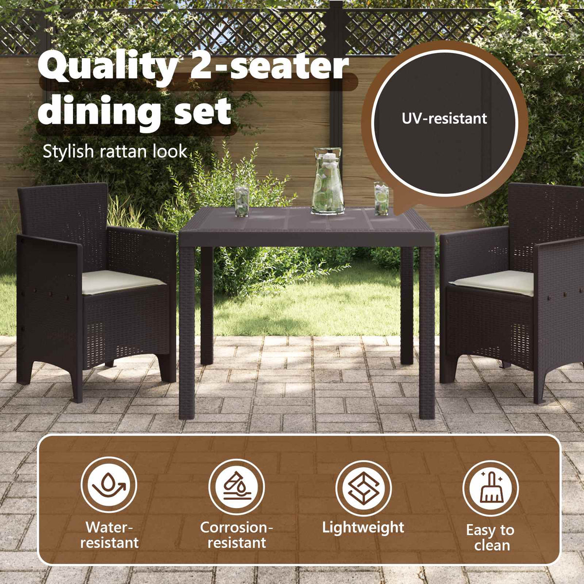 Garden Dining Set 3 pcs Brown Polypropylene