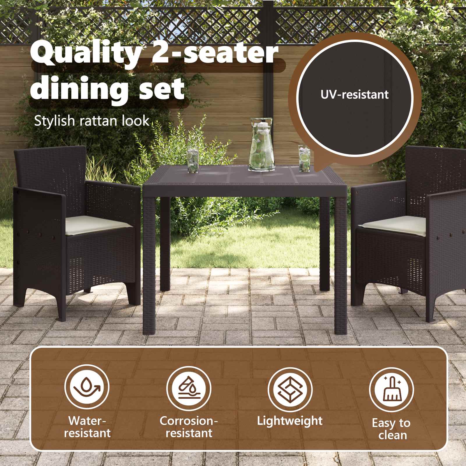Garden Dining Set 3 pcs Brown Polypropylene
