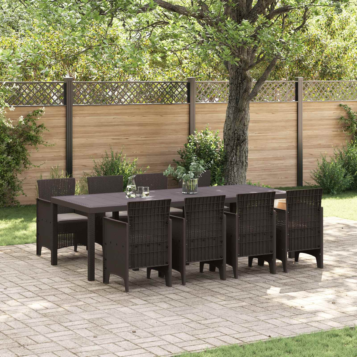 Garden Dining Set 9 pcs Brown Polypropylene