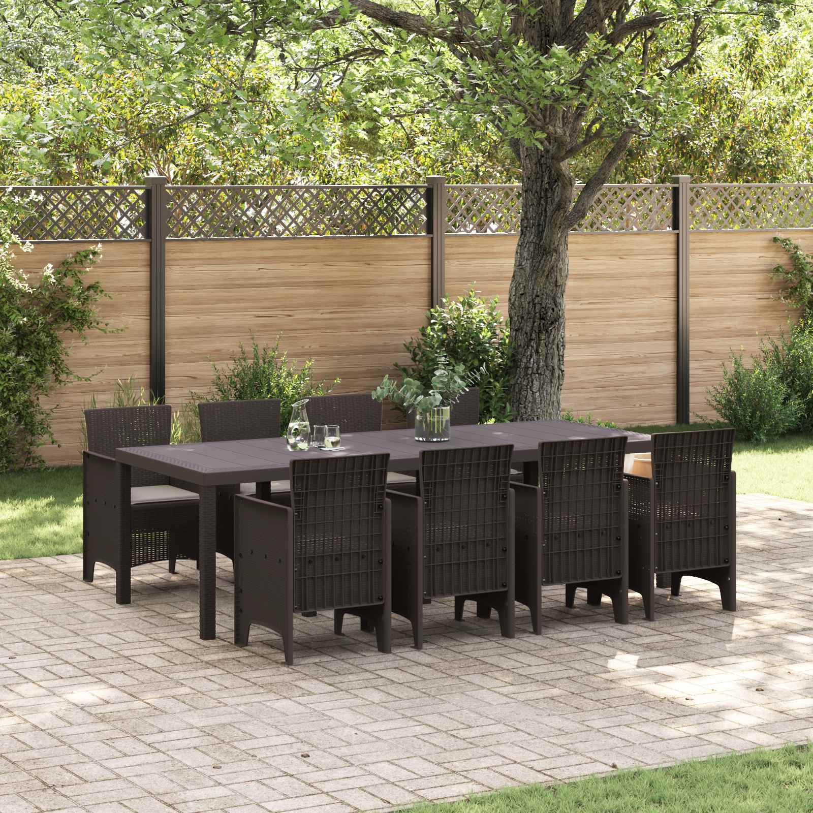Garden Dining Set 9 pcs Brown Polypropylene