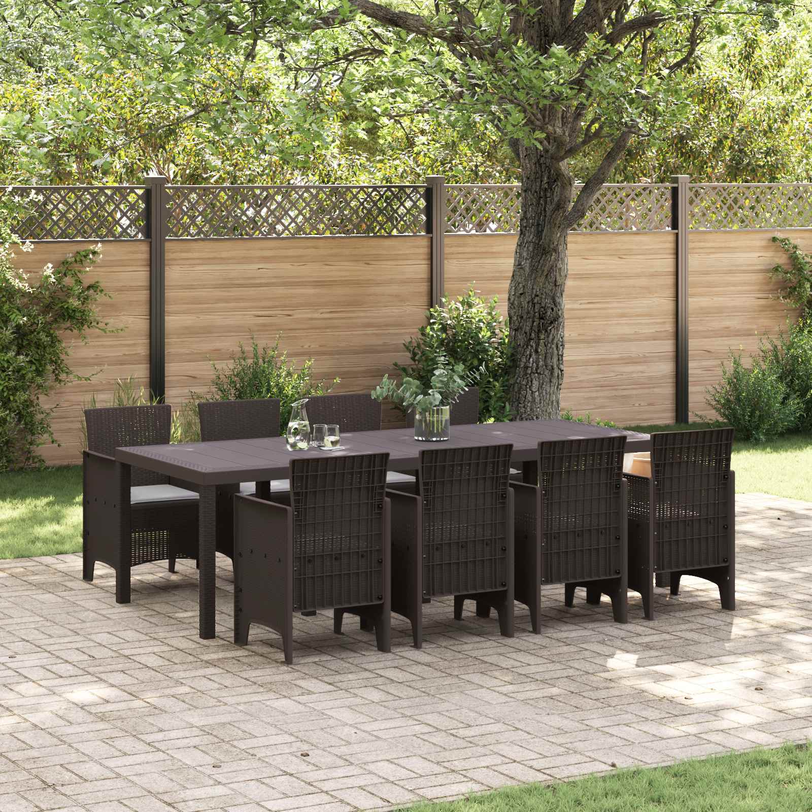 Garden Dining Set 9 pcs Brown Polypropylene