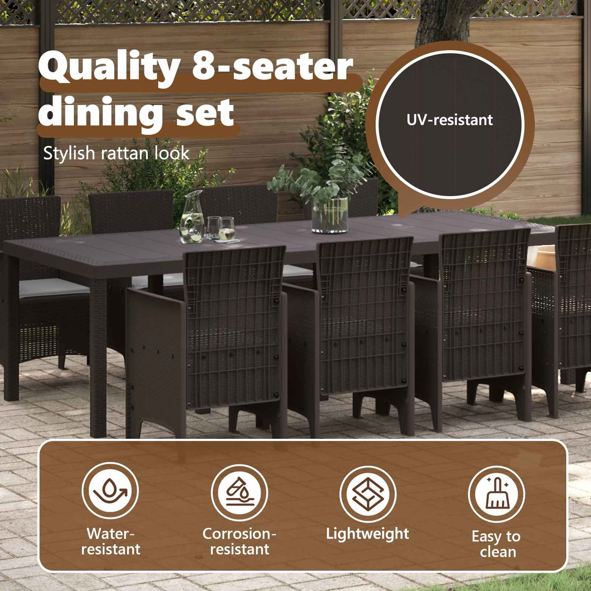 Garden Dining Set 9 pcs Brown Polypropylene