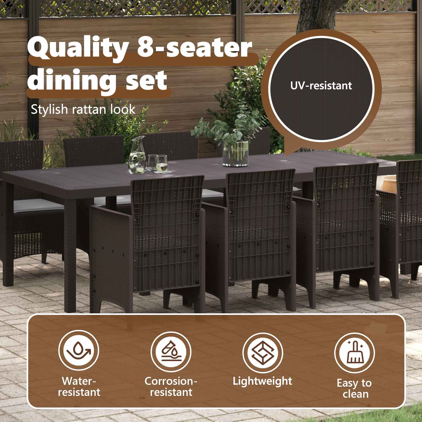 Garden Dining Set 9 pcs Brown Polypropylene