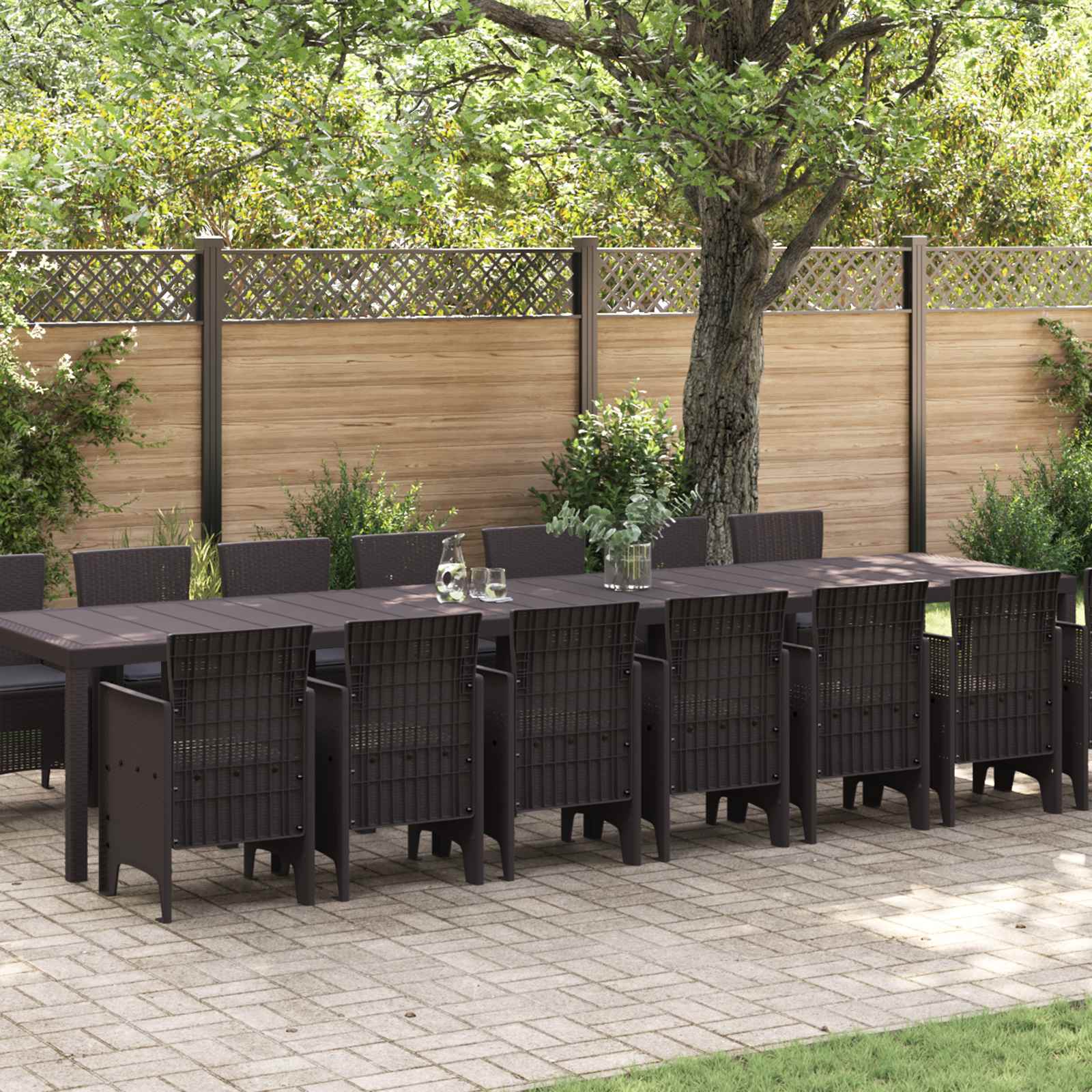 Garden Dining Set with Cushions with Cushion 15 pcs Brown PP
