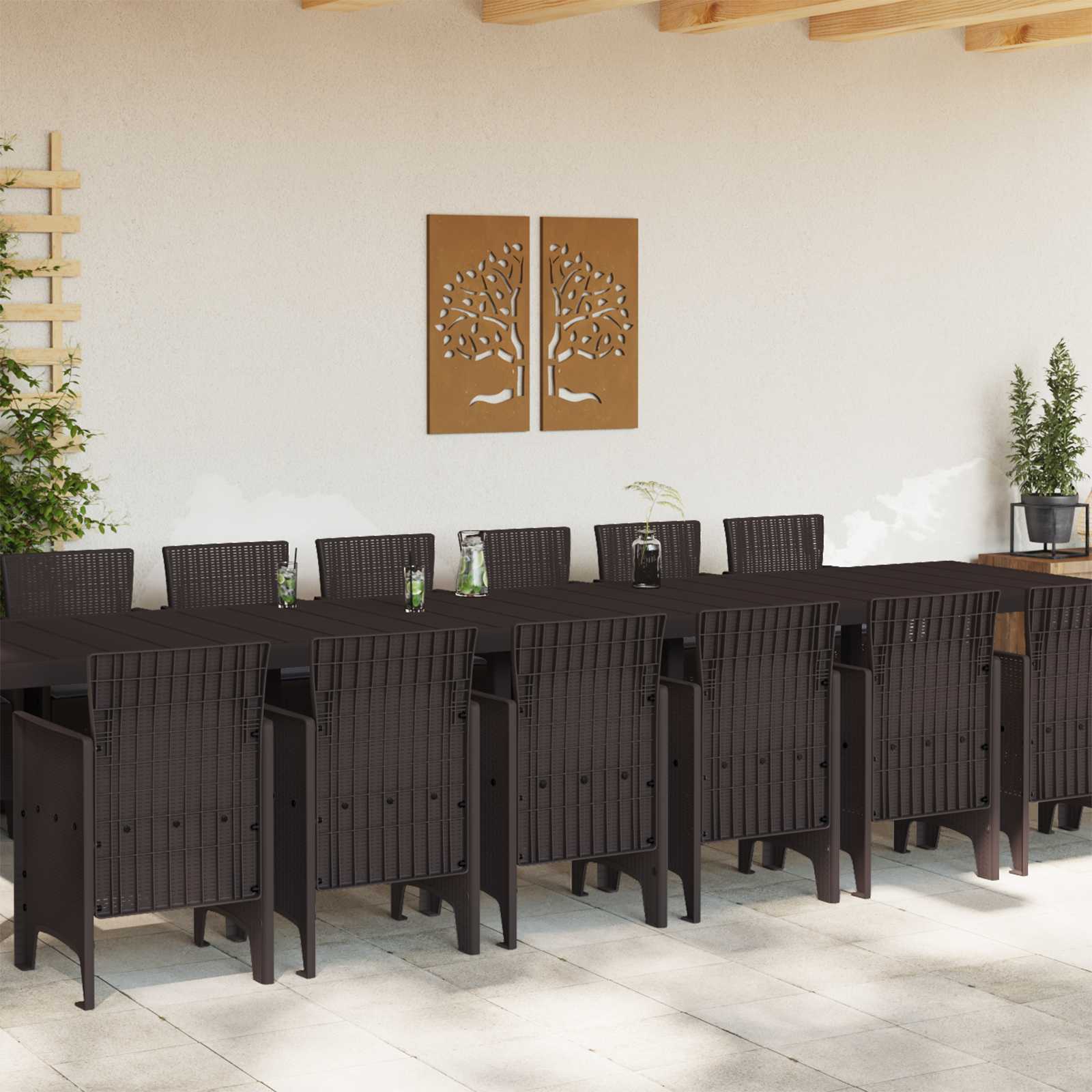 Garden Dining Set with Cushions with Cushion 15 pcs Brown PP