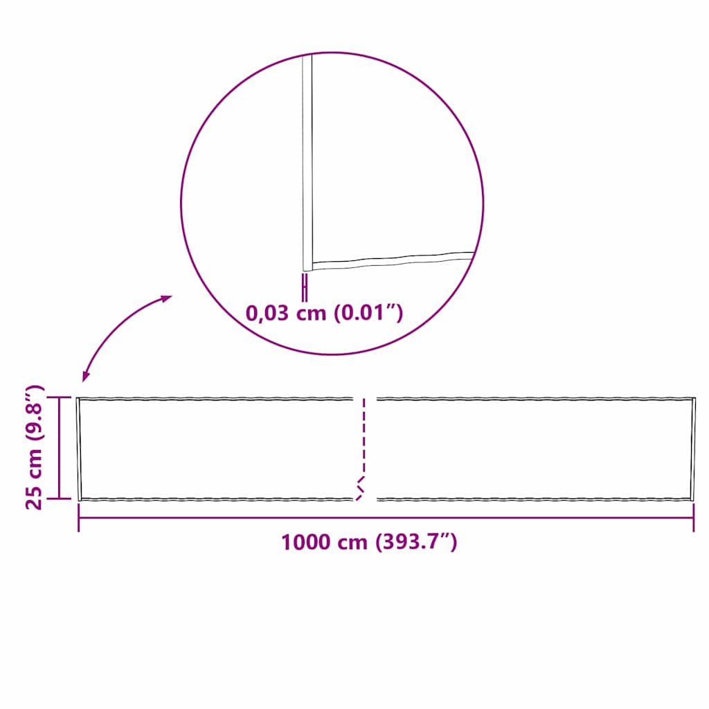 Lawn Edge Silver 1000 x 25 x 0.03 cm