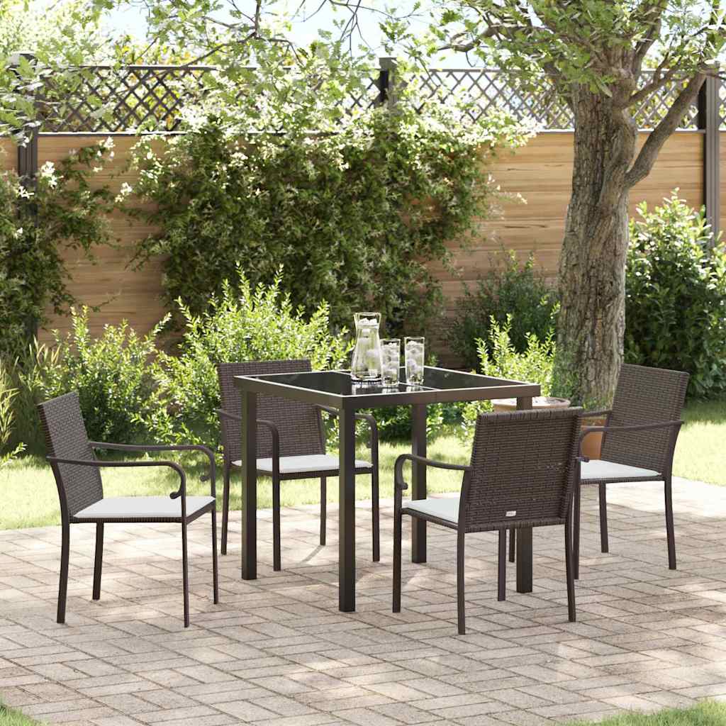 Garden Dining Set 5 pcs Brown and Black PE Rattan