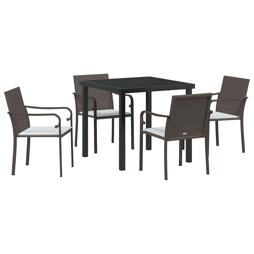 Garden Dining Set 5 pcs Brown and Black PE Rattan