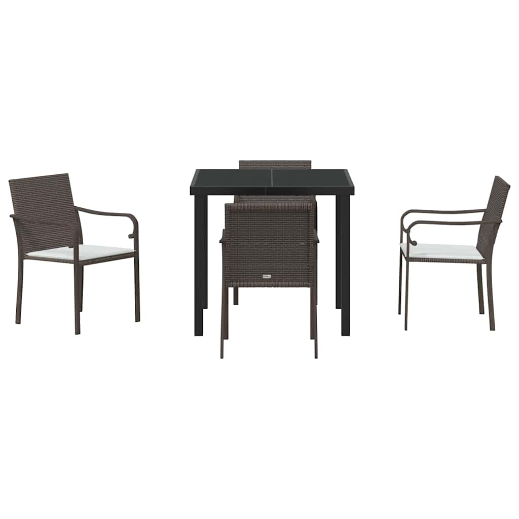 Garden Dining Set 5 pcs Brown and Black PE Rattan