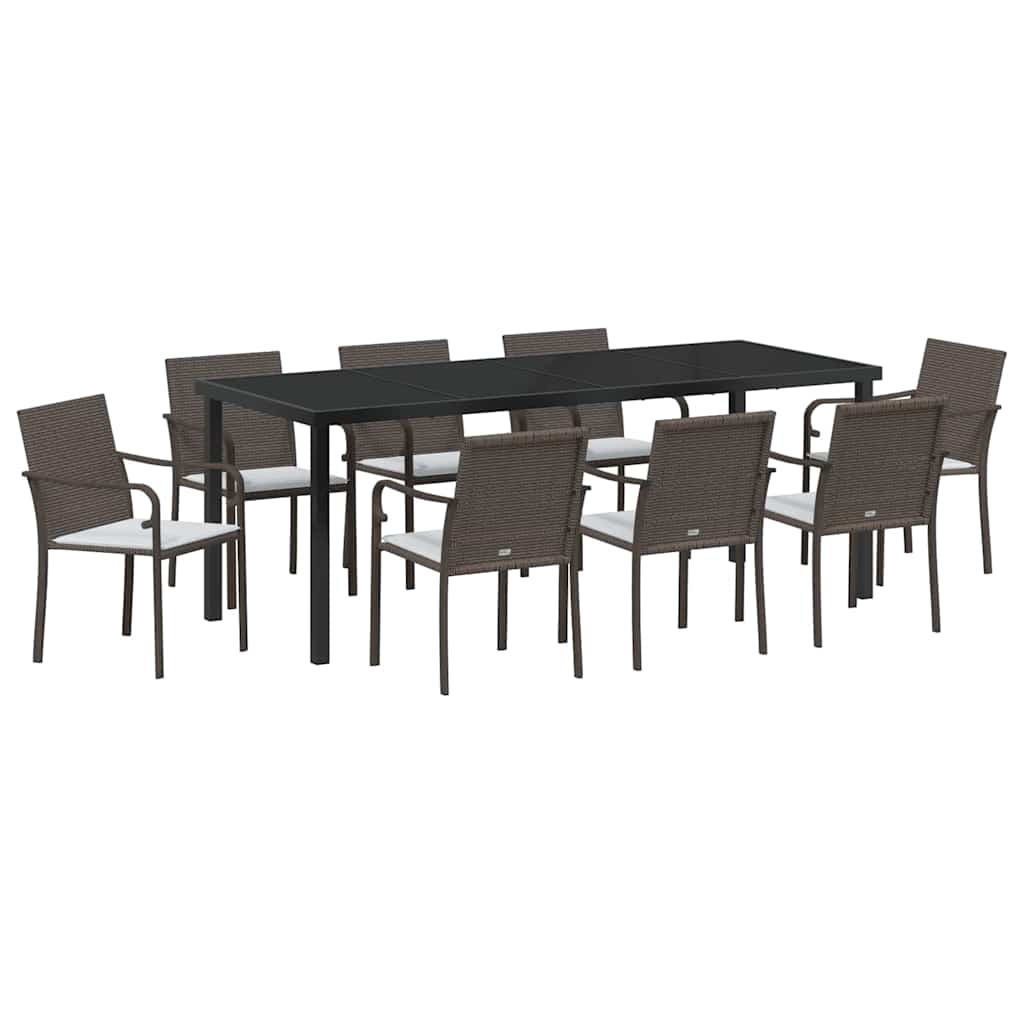 Garden Dining Set 9 pcs Brown and Black PE Rattan