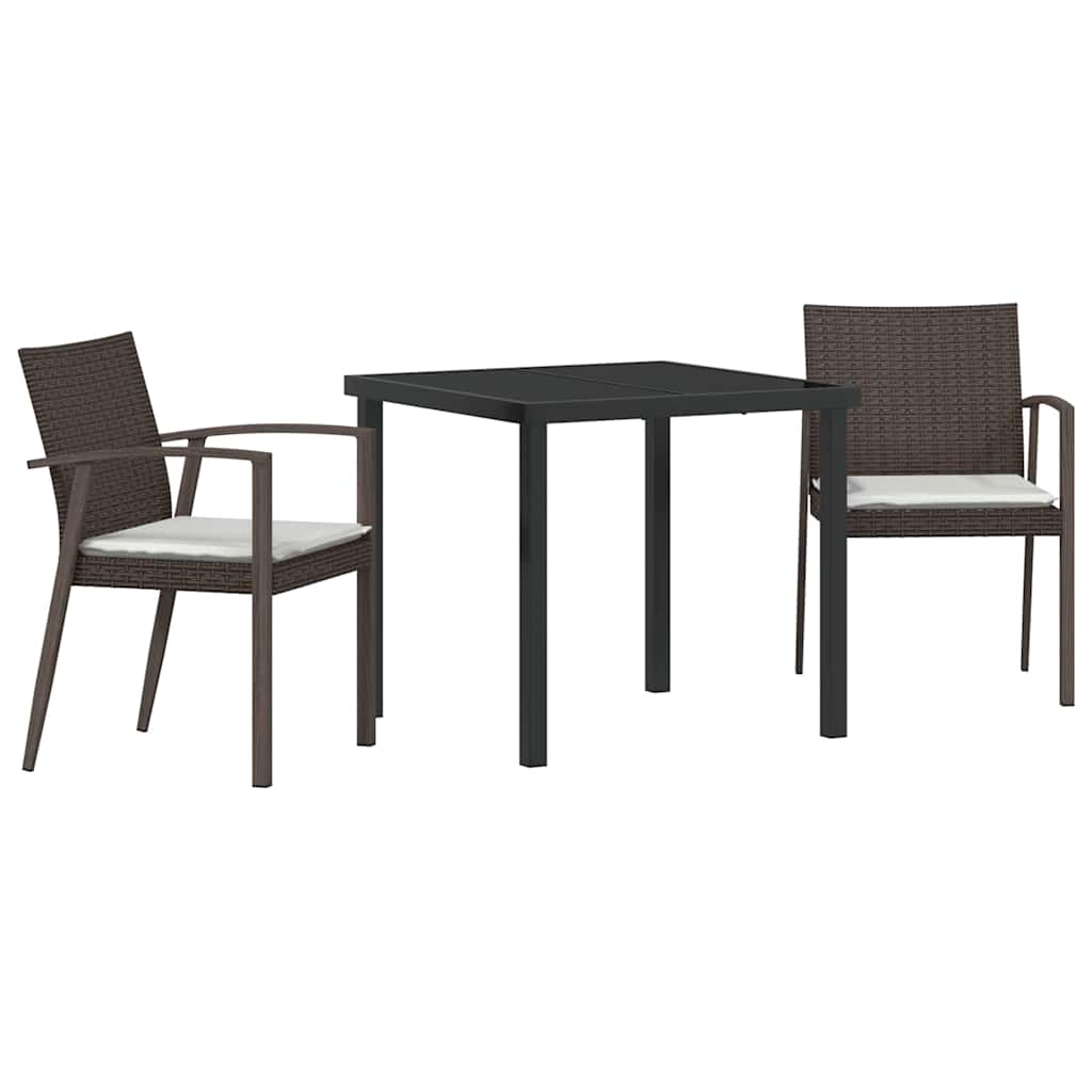 Garden Dining Set 3 pcs Brown and Black PE Rattan