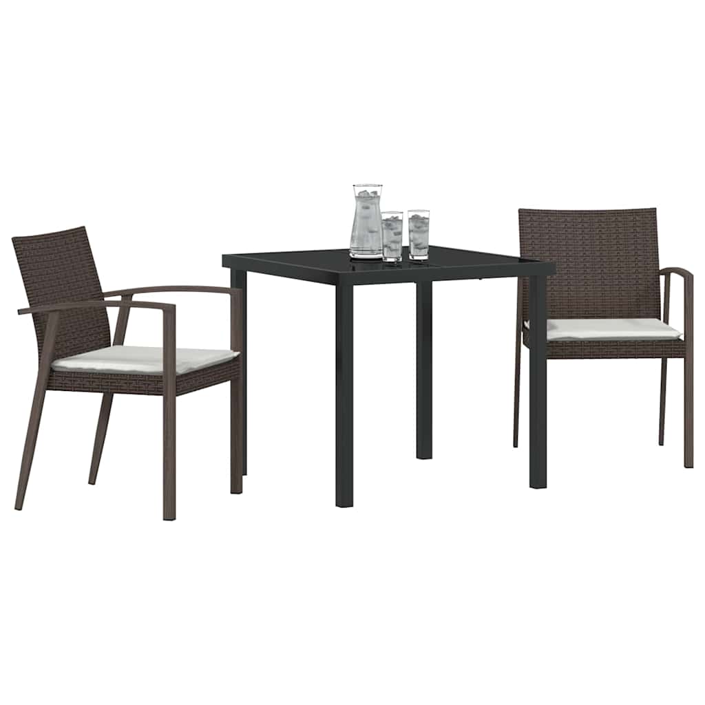 Garden Dining Set 3 pcs Brown and Black PE Rattan