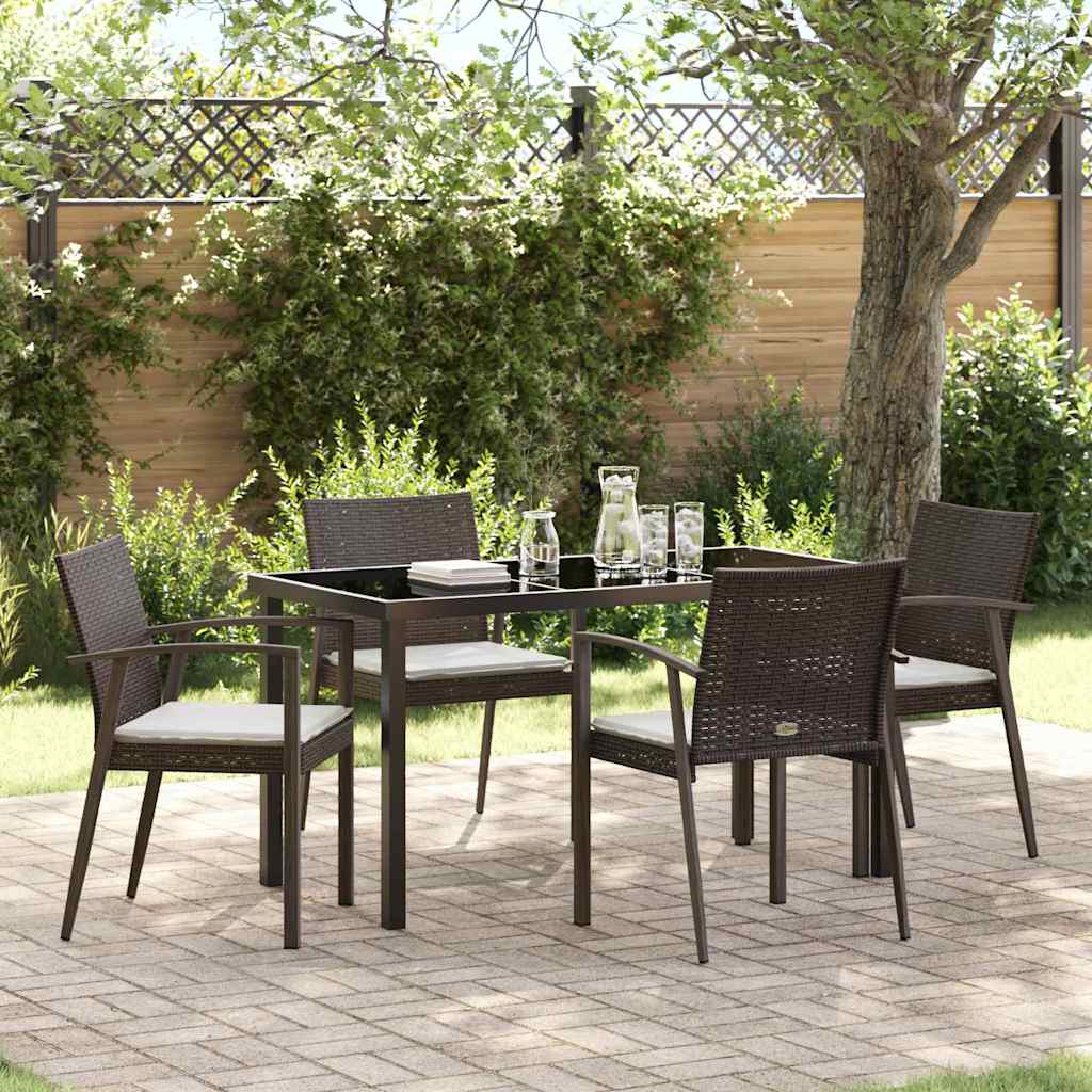 Garden Dining Set 5 pcs Brown and Black PE Rattan
