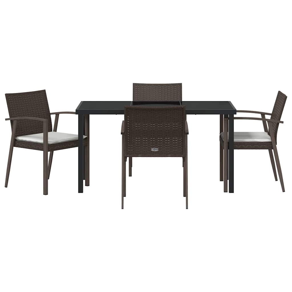 Garden Dining Set 5 pcs Brown and Black PE Rattan