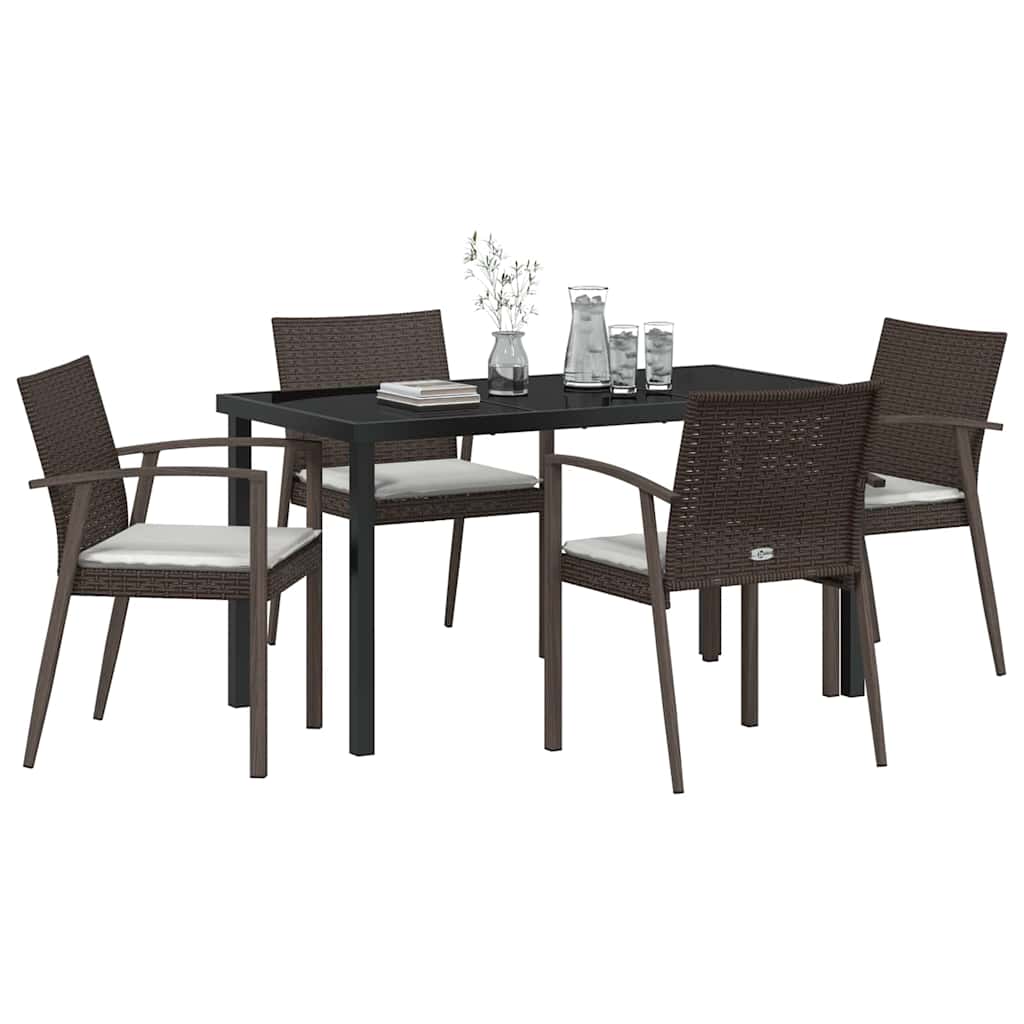 Garden Dining Set 5 pcs Brown and Black PE Rattan