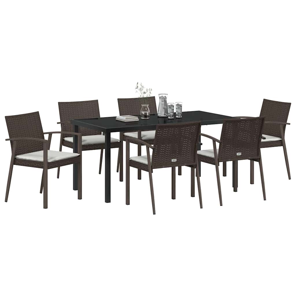 Garden Dining Set 7 pcs Brown and Black PE Rattan