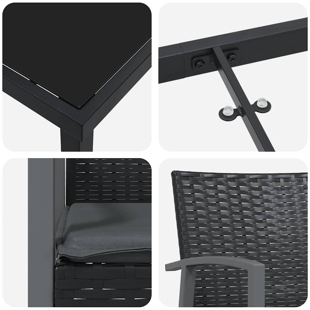 Garden Dining Set 3 pcs Black and Grey PE Rattan