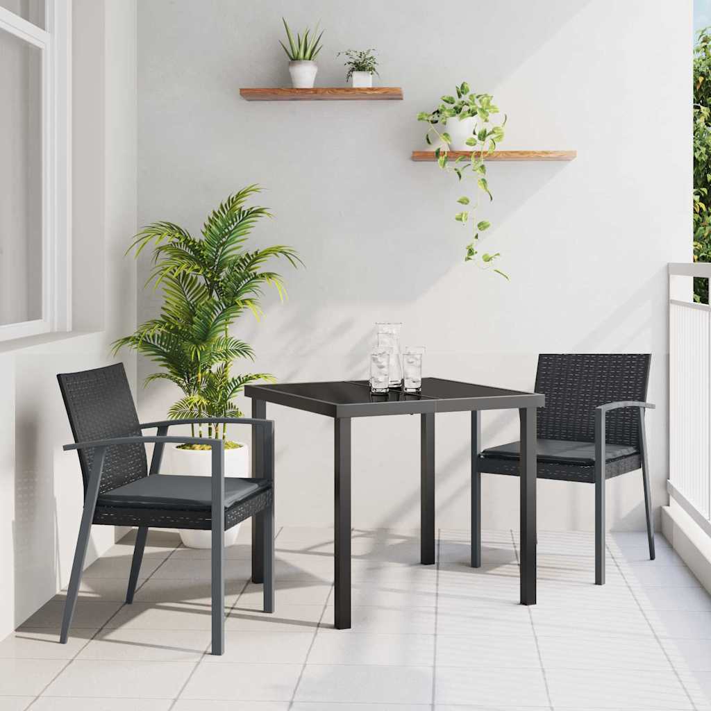 Garden Dining Set 3 pcs Black and Grey PE Rattan