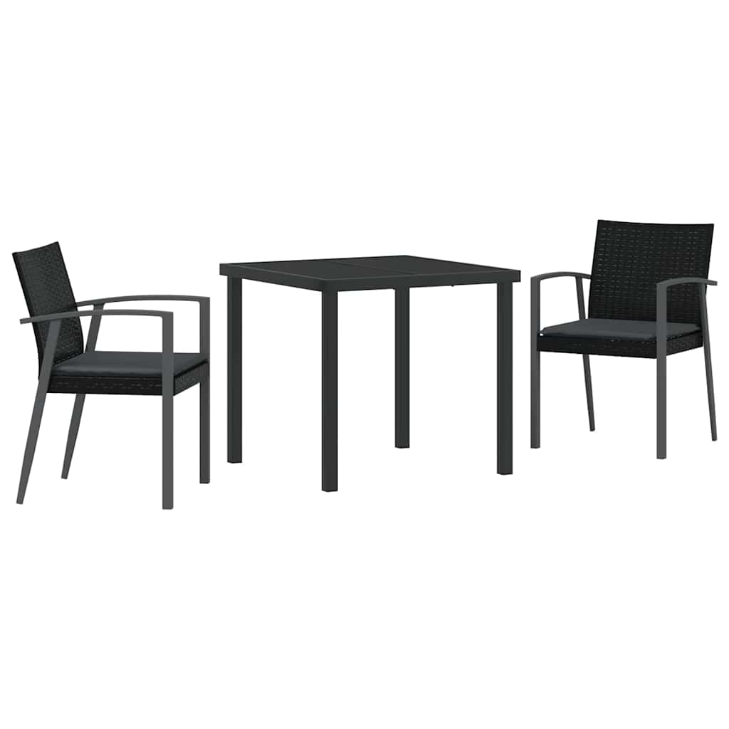 Garden Dining Set 3 pcs Black and Grey PE Rattan