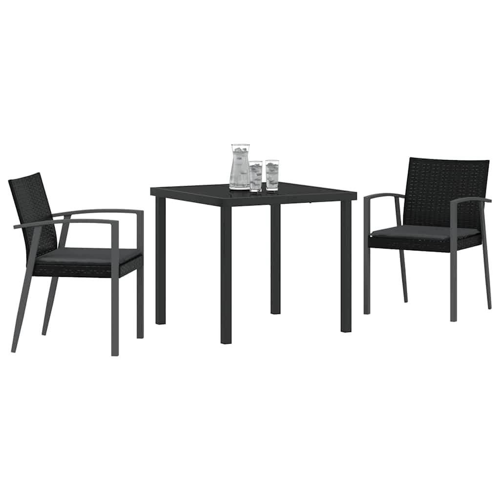 Garden Dining Set 3 pcs Black and Grey PE Rattan