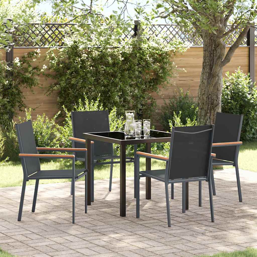 Garden Dining Set 5 pcs Black Powder-coated Steel