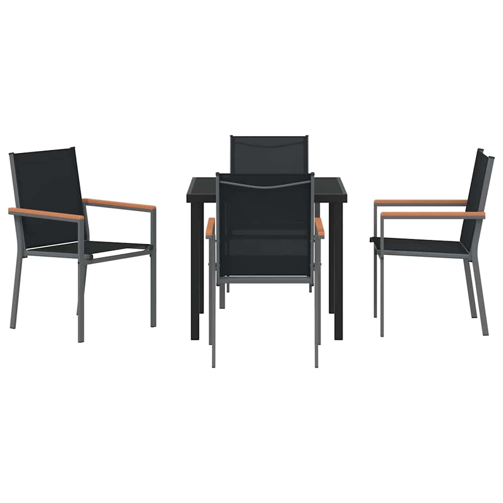 Garden Dining Set 5 pcs Black Powder-coated Steel