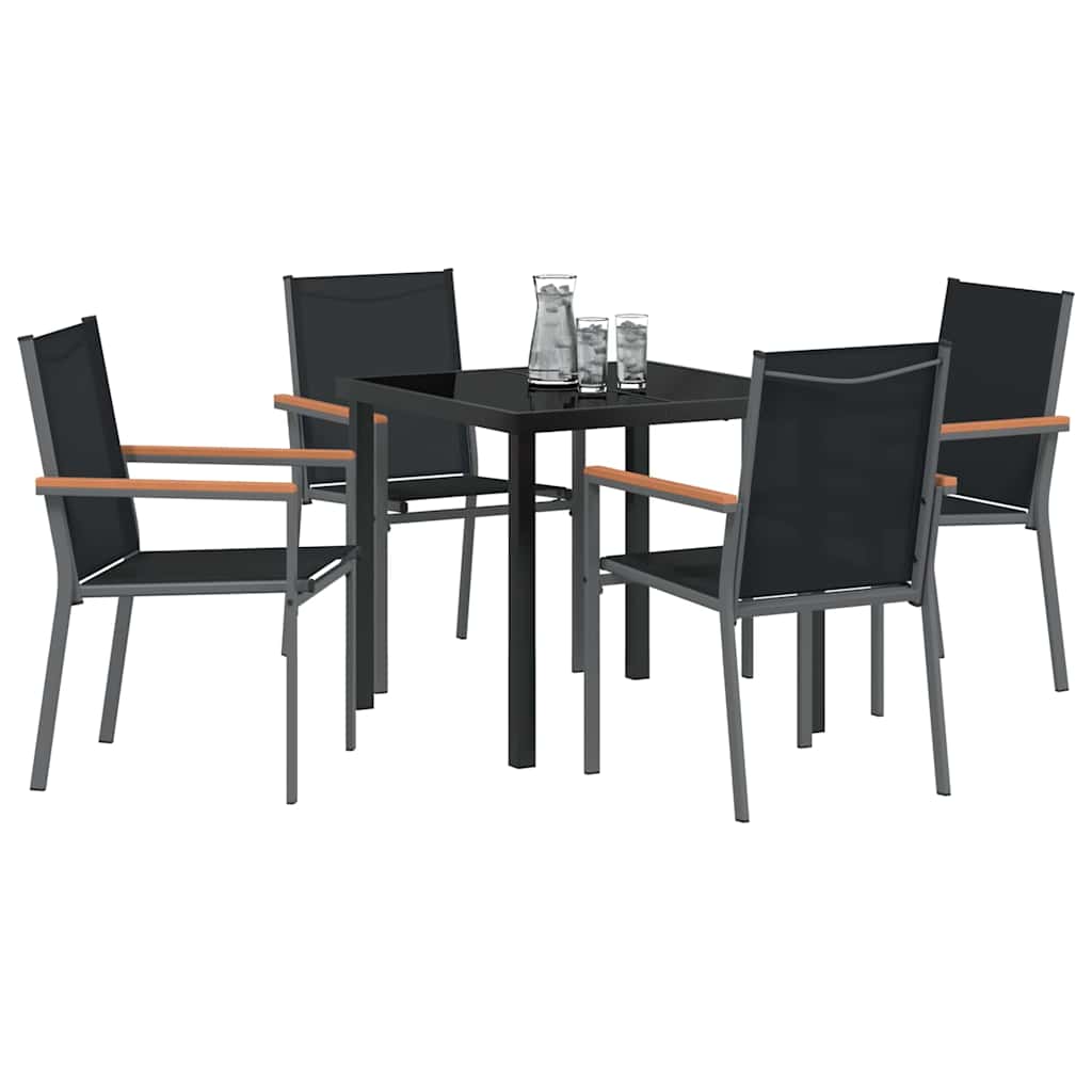 Garden Dining Set 5 pcs Black Powder-coated Steel