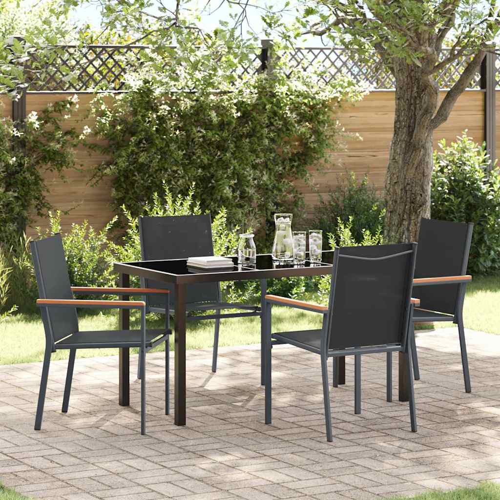 Garden Dining Set 5 pcs Black Powder-coated Steel