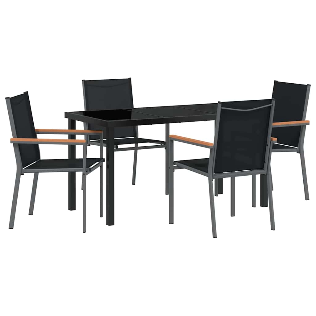 Garden Dining Set 5 pcs Black Powder-coated Steel