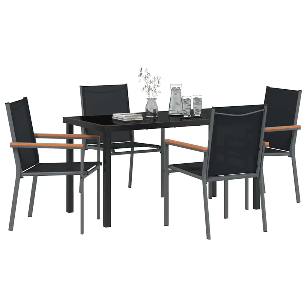 Garden Dining Set 5 pcs Black Powder-coated Steel